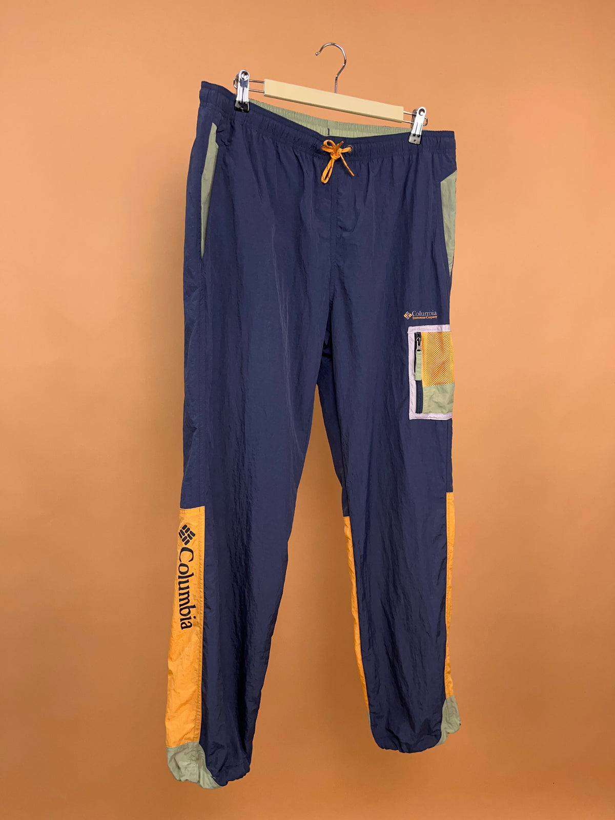 1990s Columbia Deep Navy & Orange Challenger Windbreaker Pants - 35" - 39"