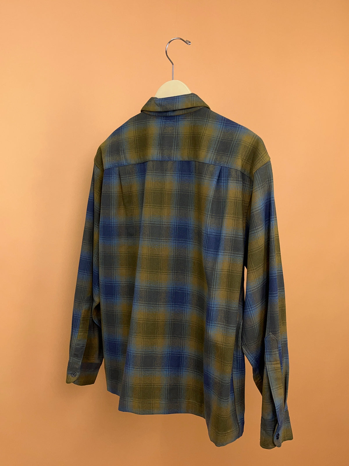 2000s Pendleton Navy & Mustard Plaid Board Shirt - Made in USA - Mens M