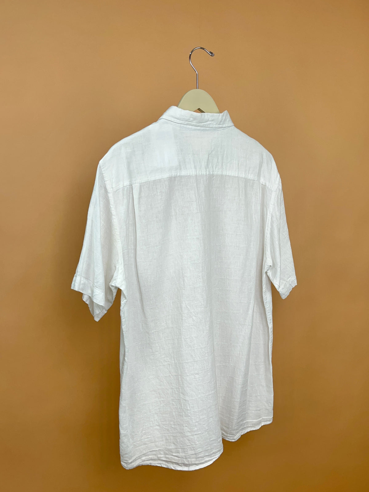 Y2K Weatherproof Vintage White Linen Cotton Short Sleeve Shirt - L