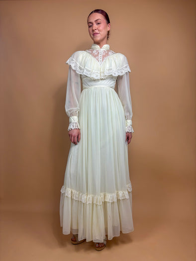 1970's Lace Prairie Dress - Union Made
