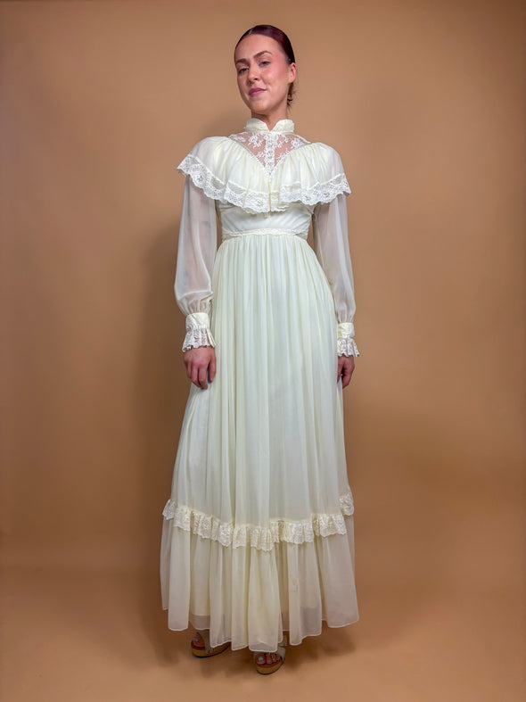 1970's Lace Prairie Dress - Union Made