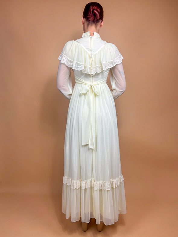 1970's Lace Prairie Dress - Union Made