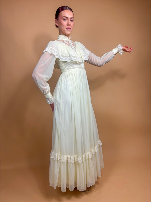 1970's Lace Prairie Dress - Union Made