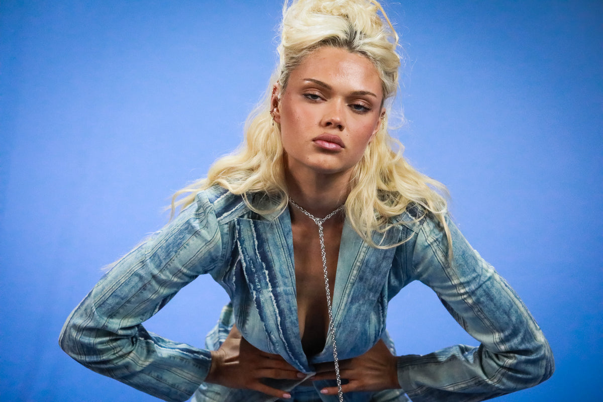 1990s Double Denim Photo-Print Stovepipe Suit