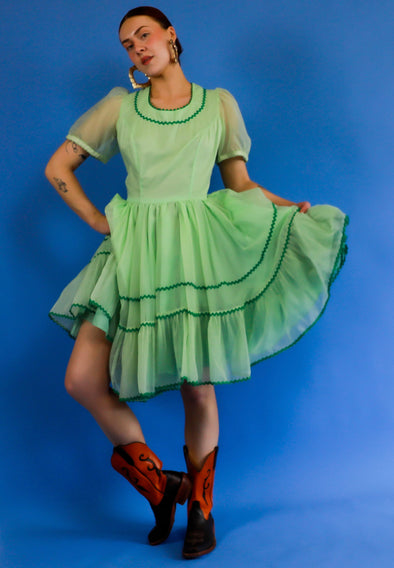 1960's  Lime Green Western Dress