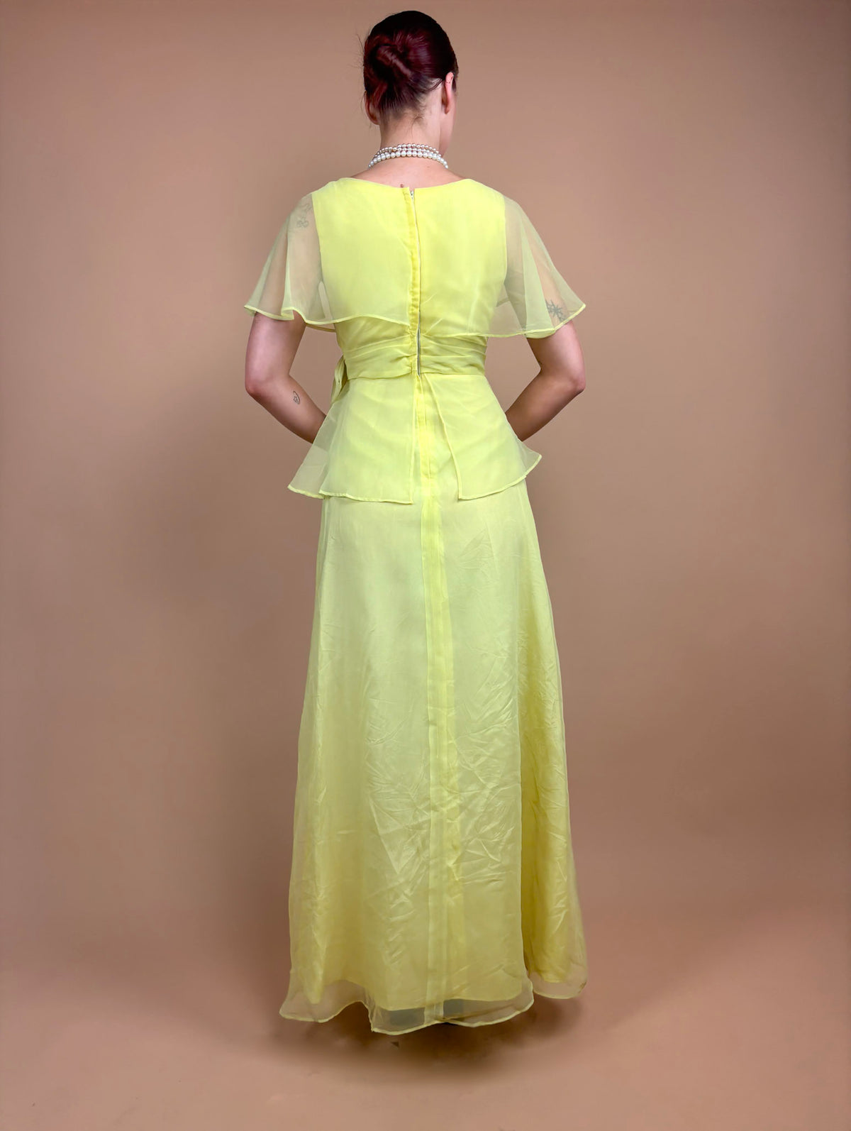1970s Pale Yellow Sheer Evening Gown - 8