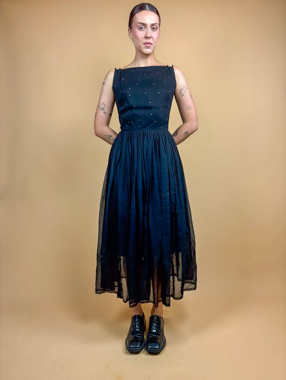 1950's Black Diamanté Dress