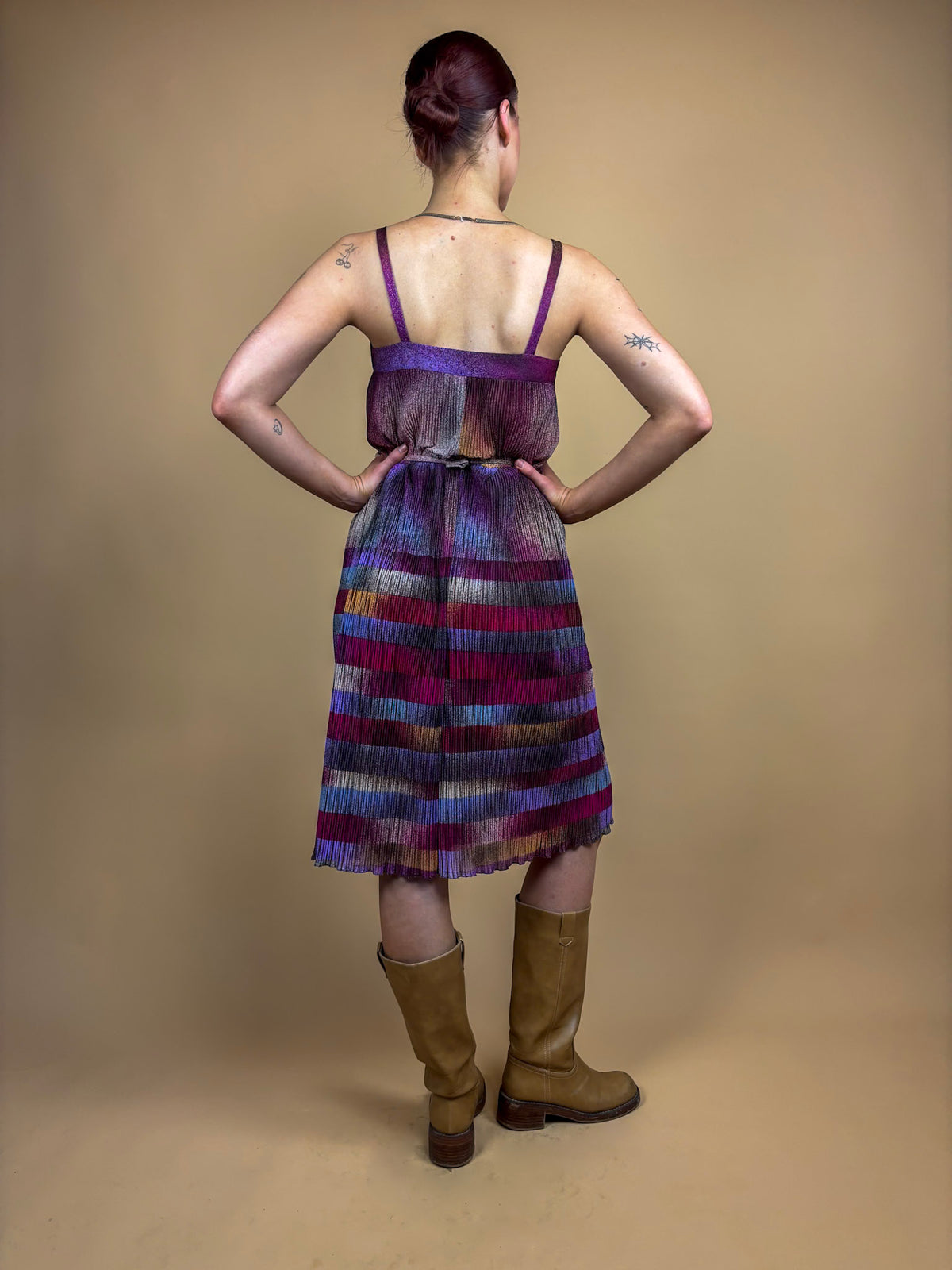 1970s Strappy Sunray Pleated Dress - 10