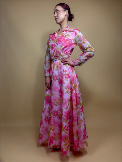 1970's Pink Tonal Floral Gown