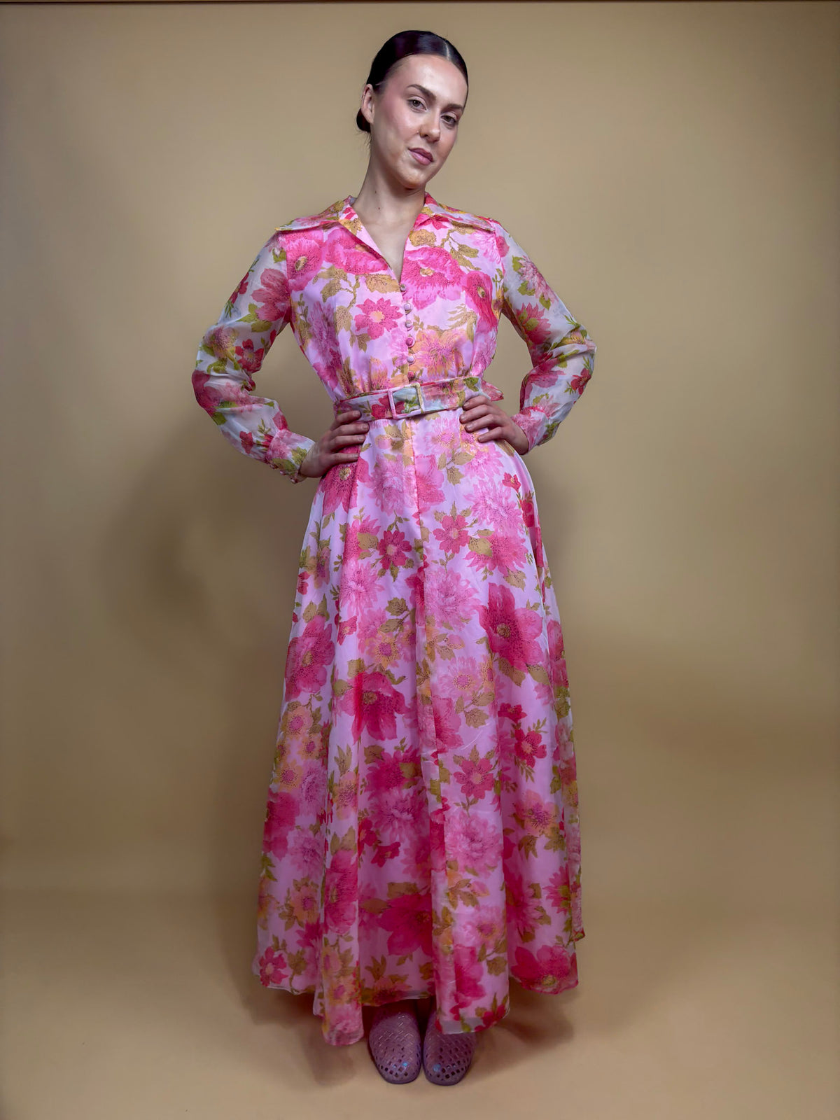 1970s Pink Tonal Floral Gown - 12
