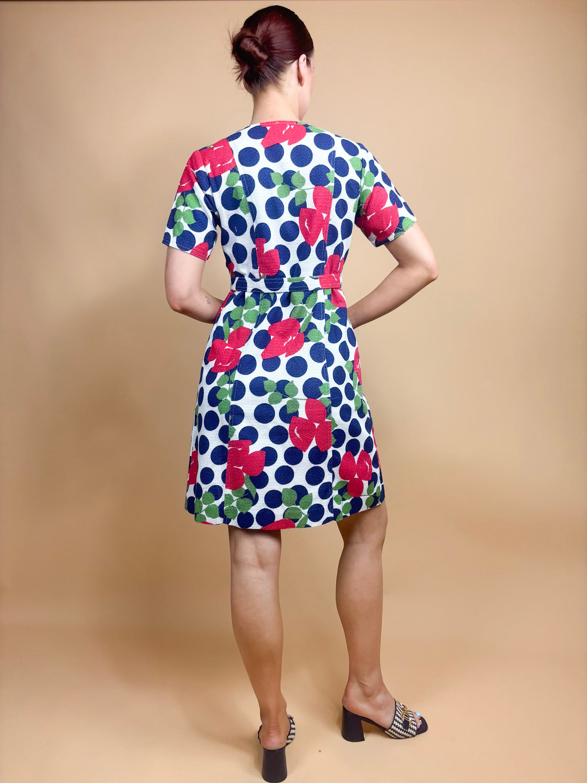 1960s Polka Dot & Floral A/line Dress - 10