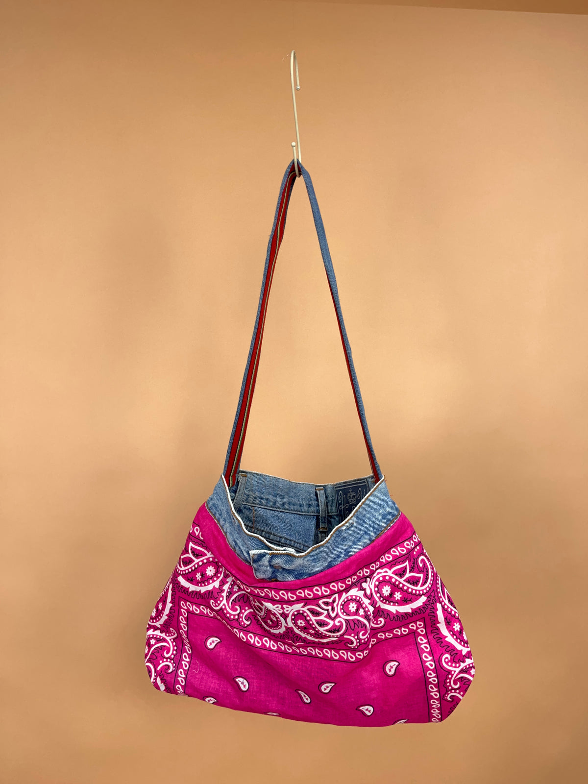 A/New Upcycled Denim Handbag Navy/Pink
