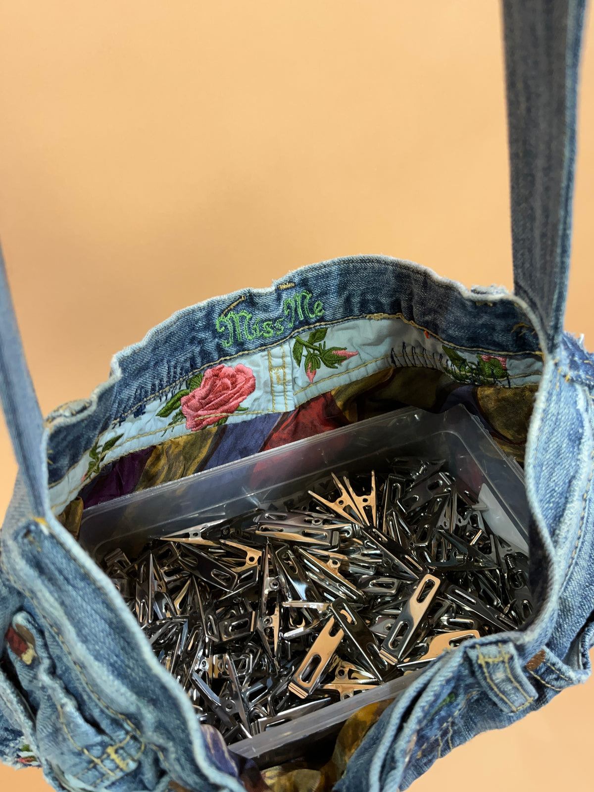A/New Upcycled Denim Handbag Navy/Multi