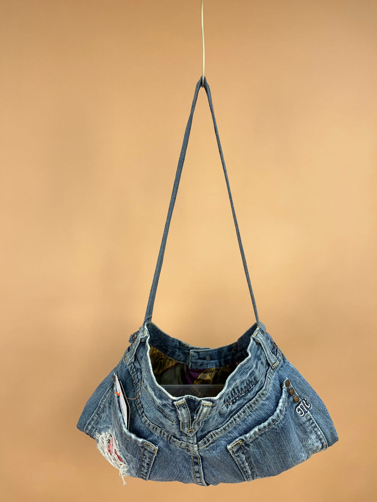 A/New Upcycled Denim Handbag Navy/Multi