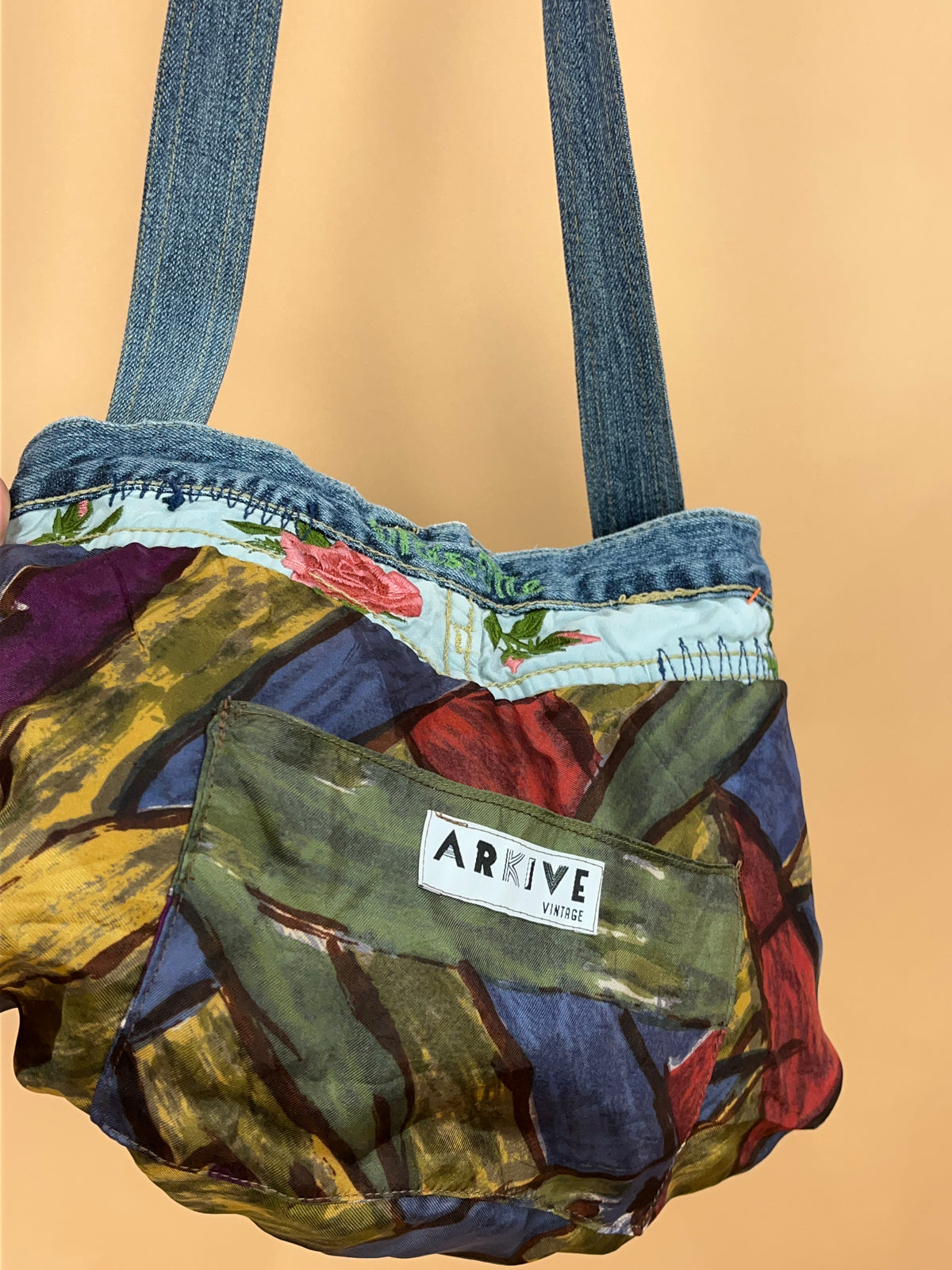 A/New Upcycled Denim Handbag Navy/Multi