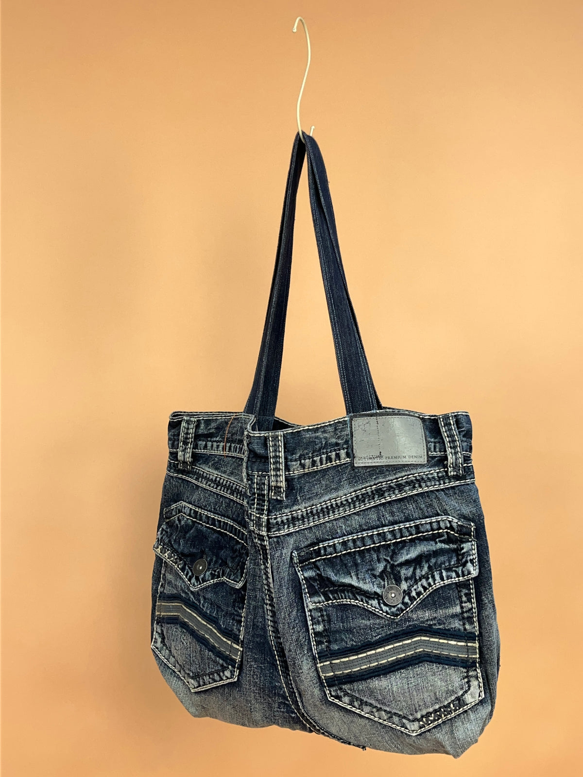 A/New Upcycled Denim Handbag Navy/Red/Blue