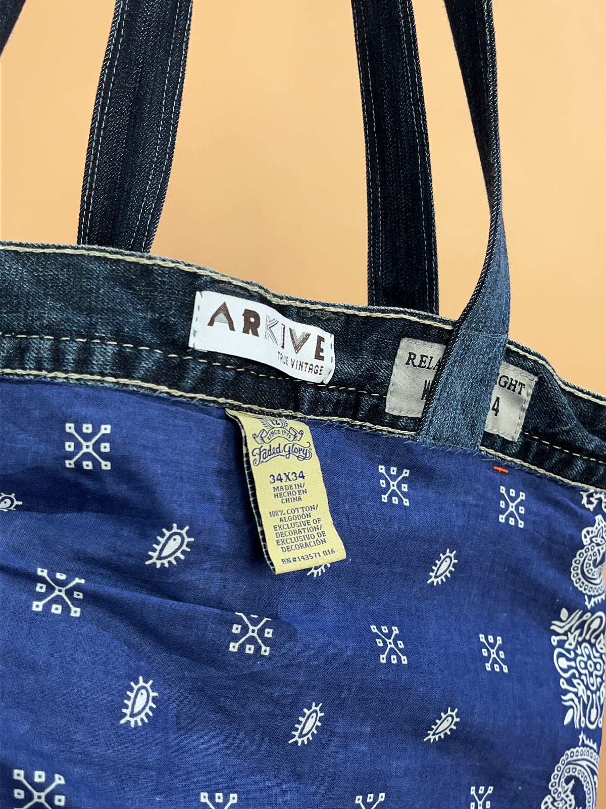 A/New Upcycled Denim Handbag Navy/Red/Blue