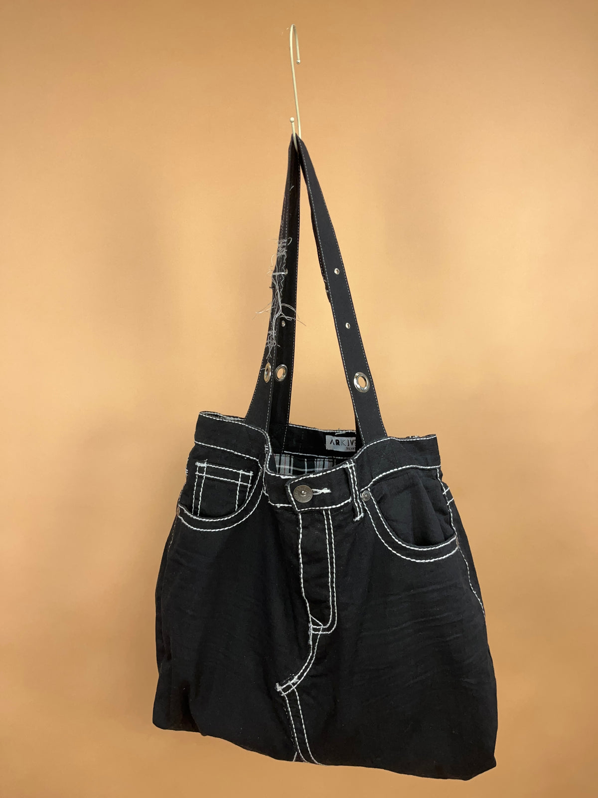 A/New Upcycled Denim Handbag Black/Plaid