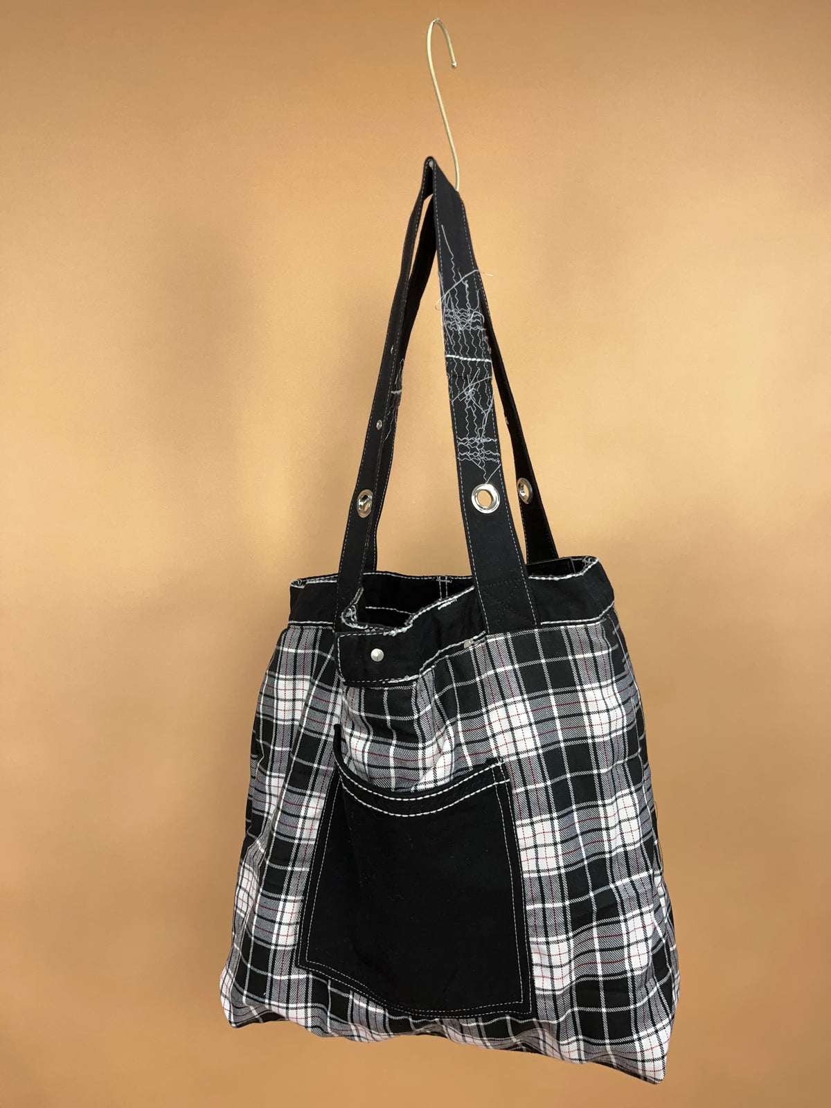 A/New Upcycled Denim Handbag Black/Plaid