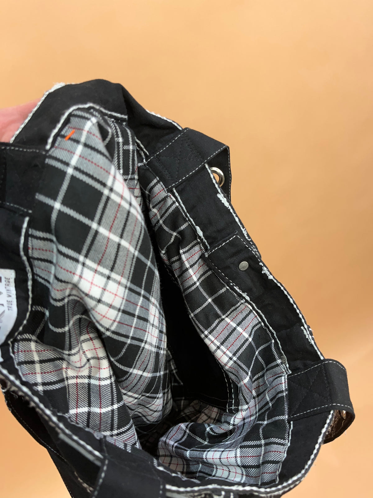A/New Upcycled Denim Handbag Black/Plaid