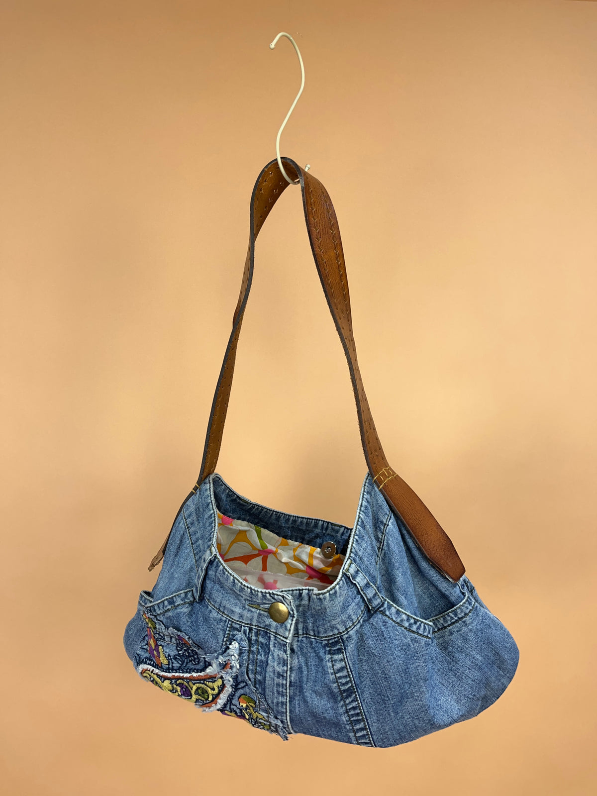 A/New Upcycled Denim Handbag Navy/Floral