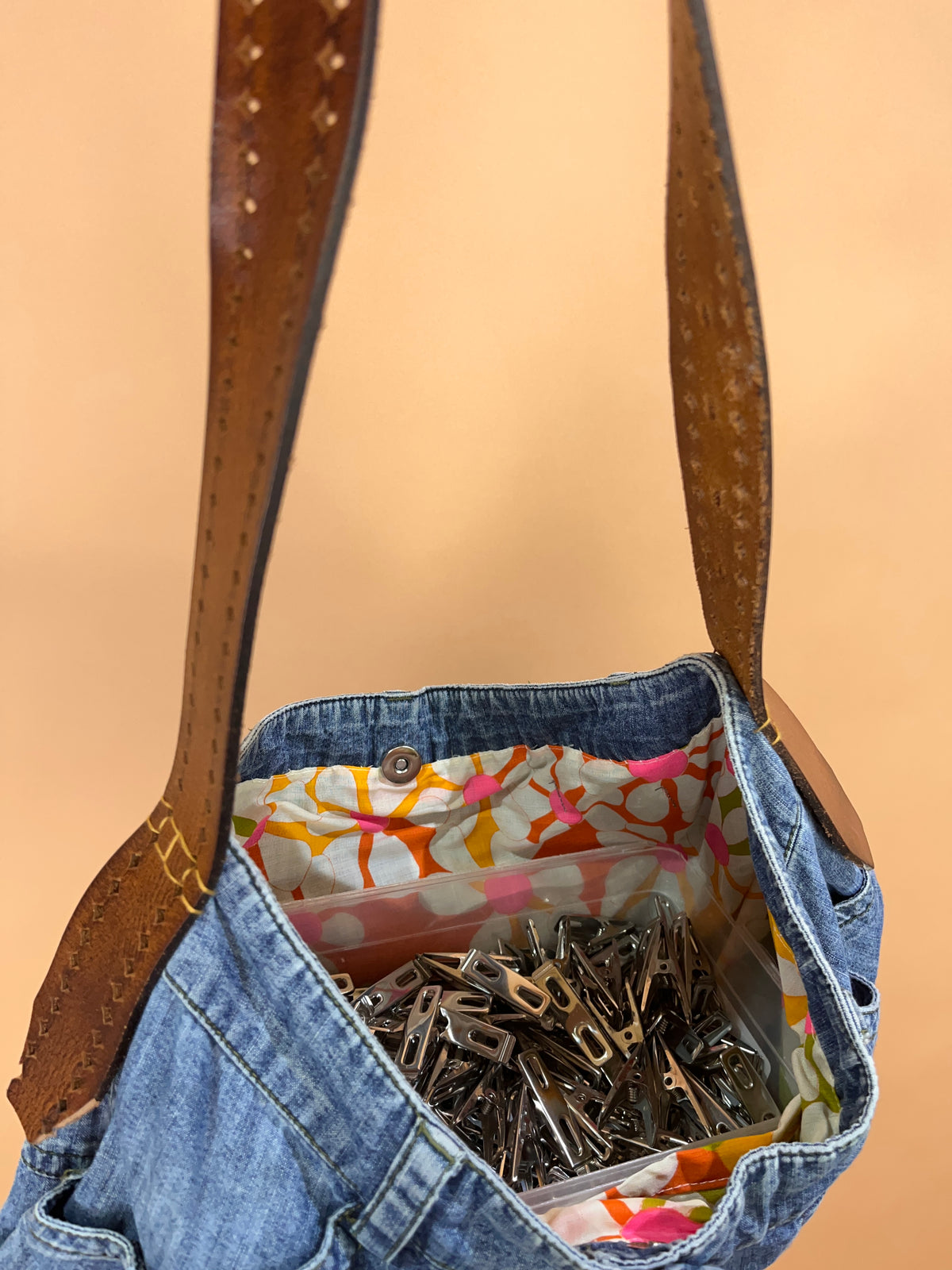 A/New Upcycled Denim Handbag Navy/Floral
