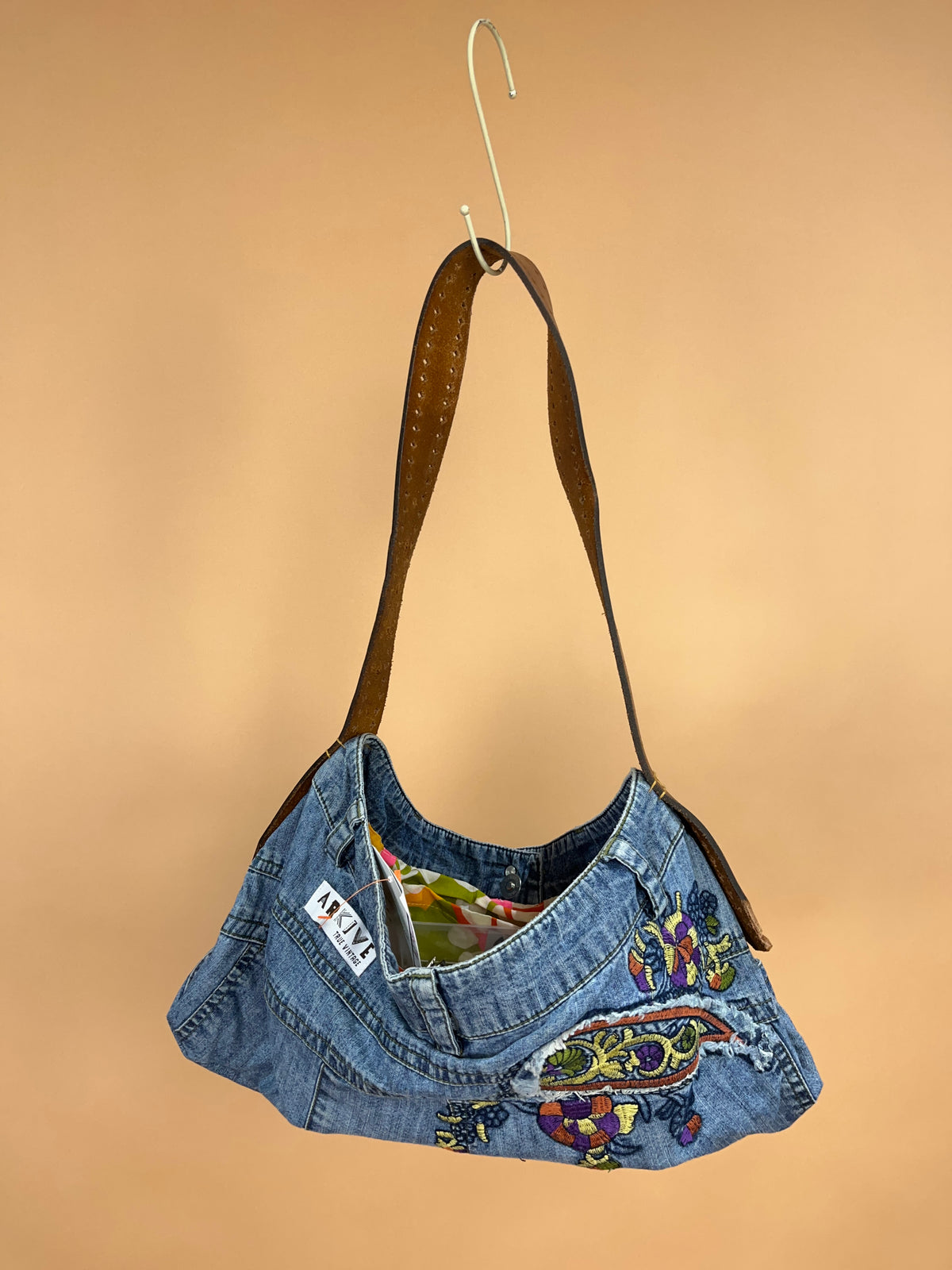 A/New Upcycled Denim Handbag Navy/Floral
