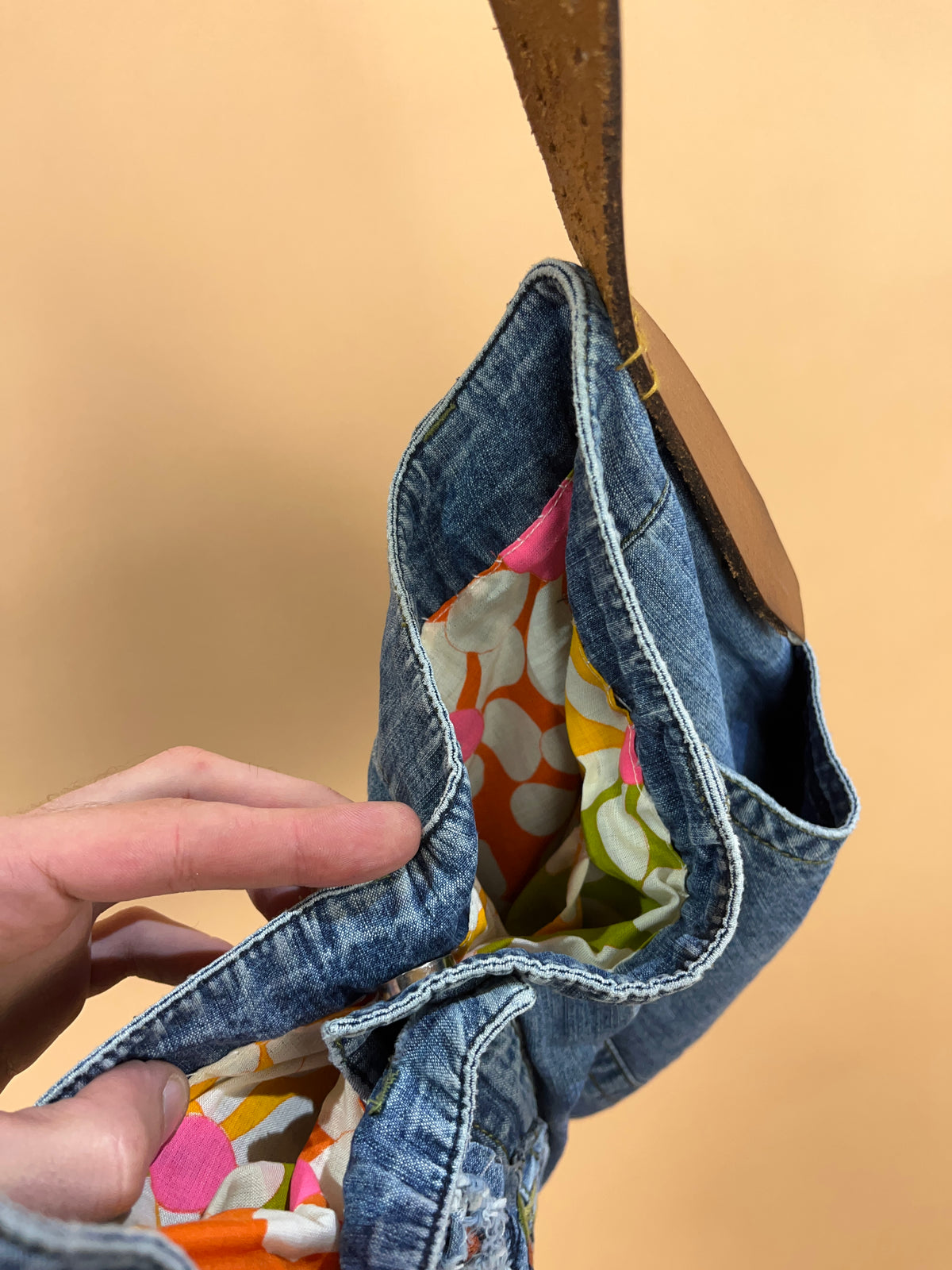 A/New Upcycled Denim Handbag Navy/Floral