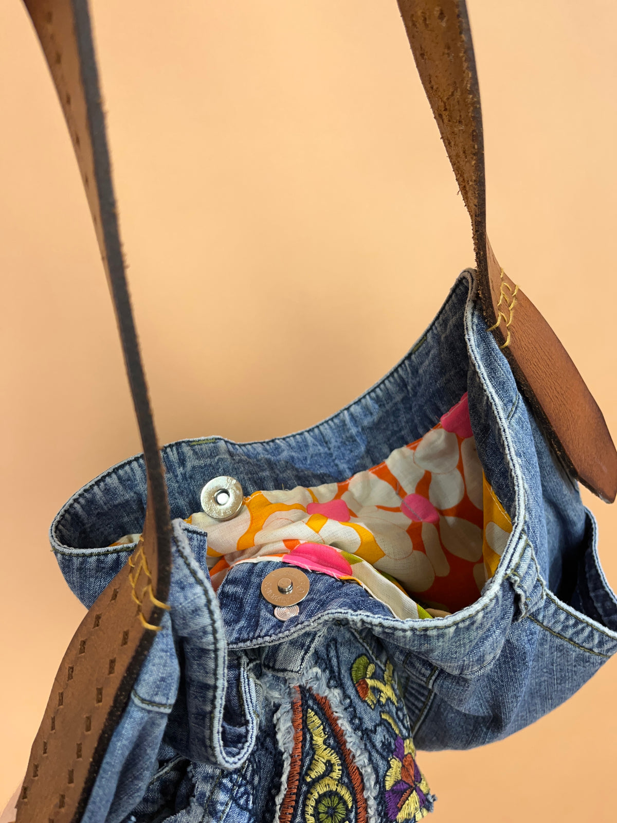 A/New Upcycled Denim Handbag Navy/Floral