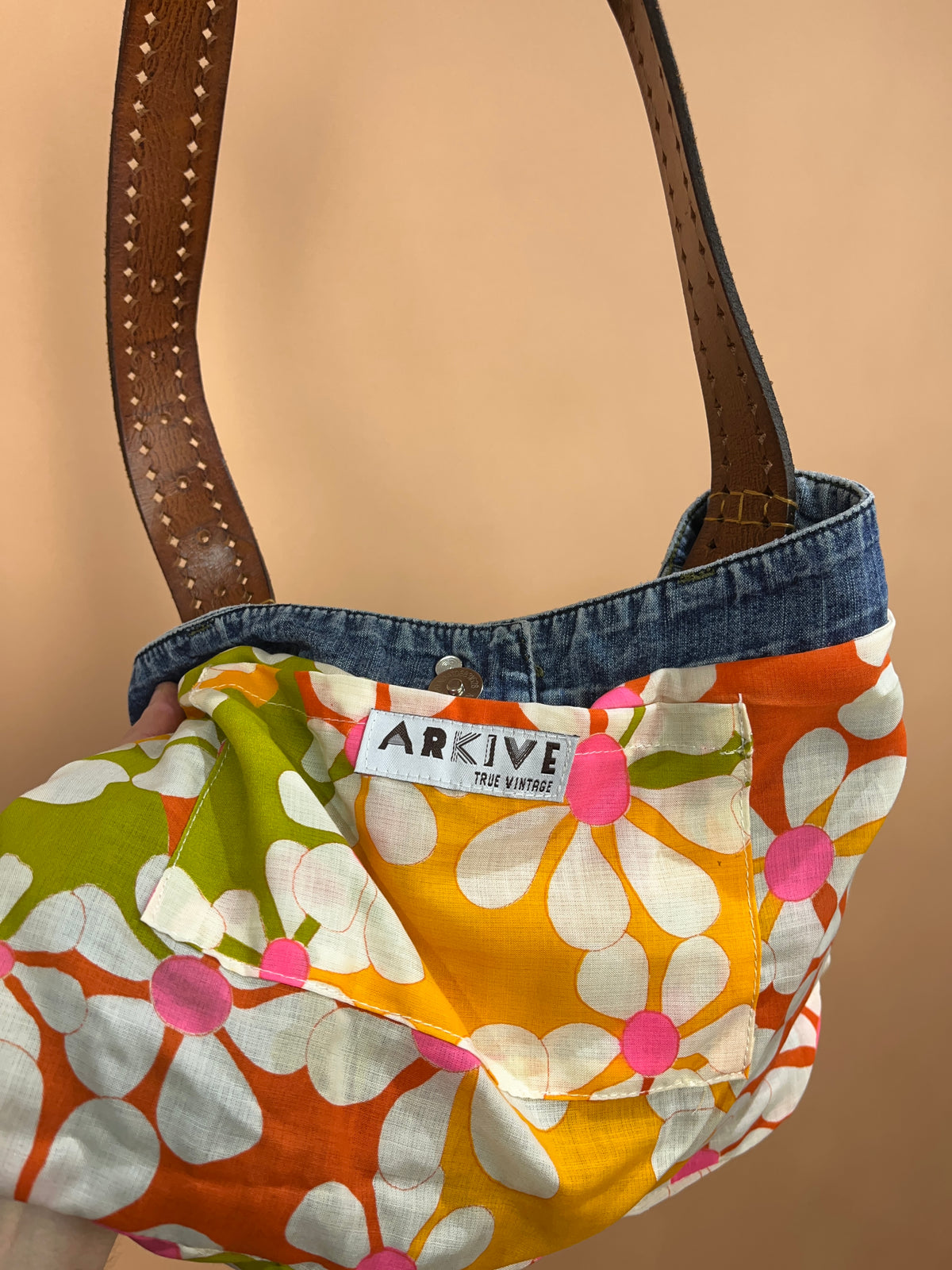 A/New Upcycled Denim Handbag Navy/Floral