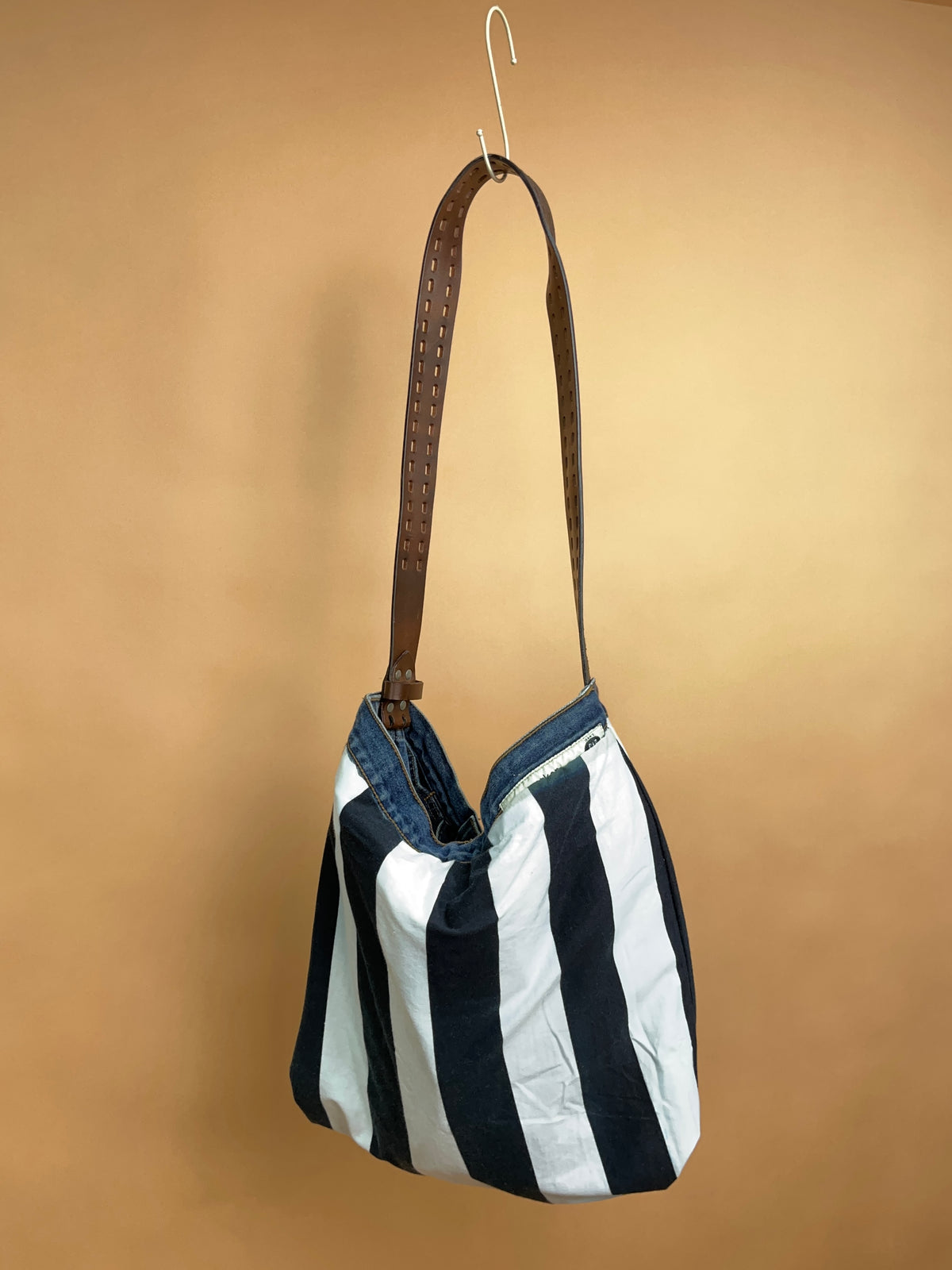 A/New Upcycled Denim Handbag Navy/Striped