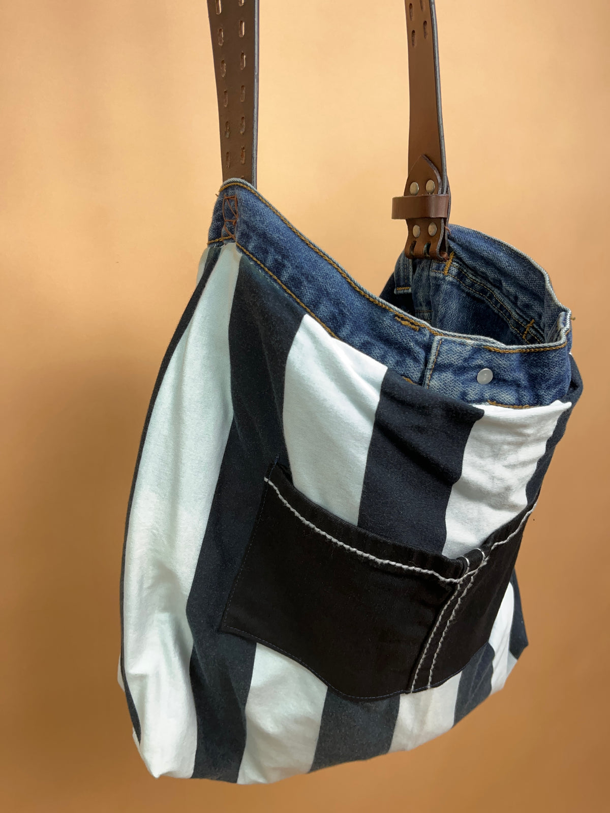 A/New Upcycled Denim Handbag Navy/Striped