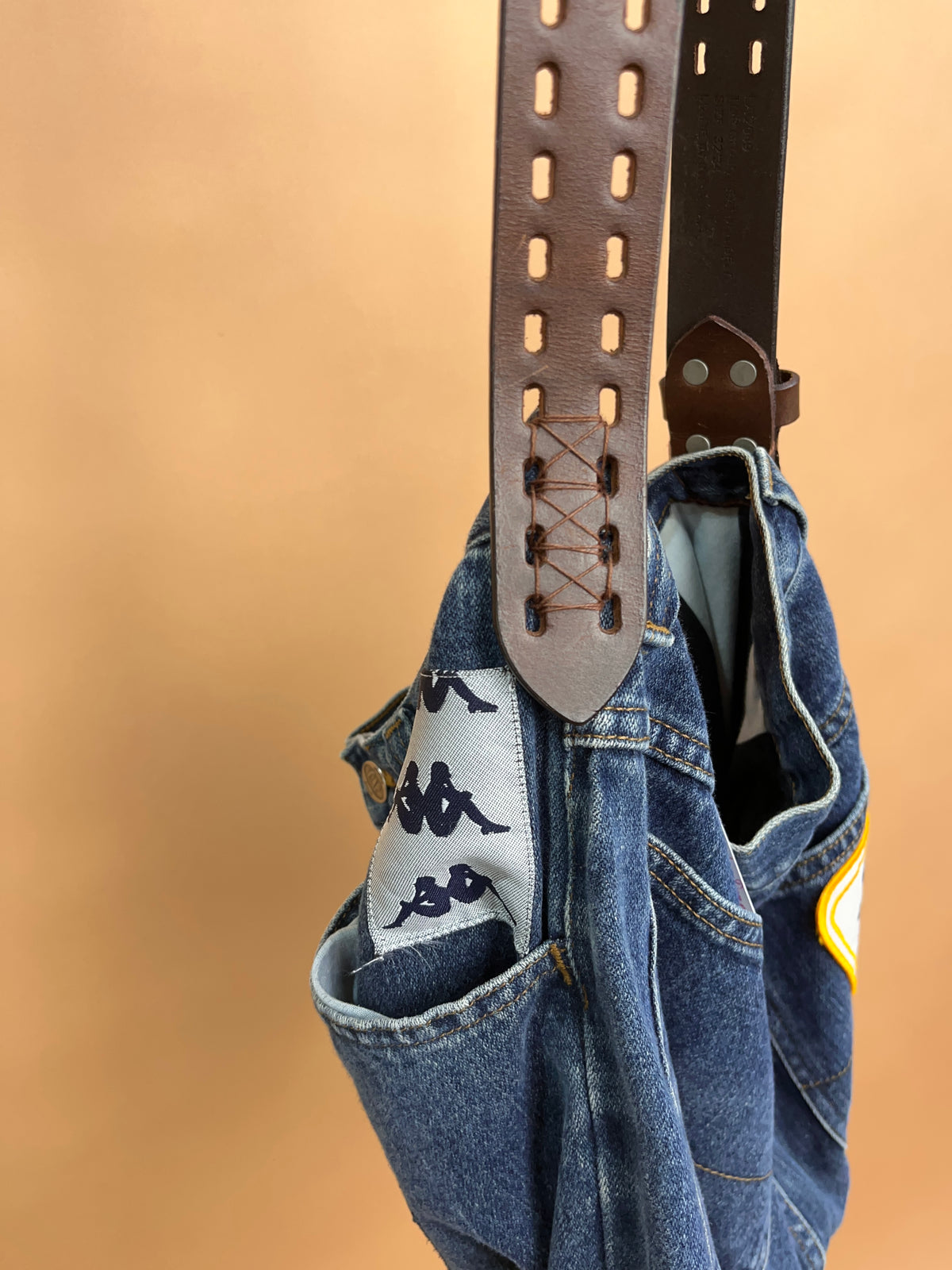 A/New Upcycled Denim Handbag Navy/Striped