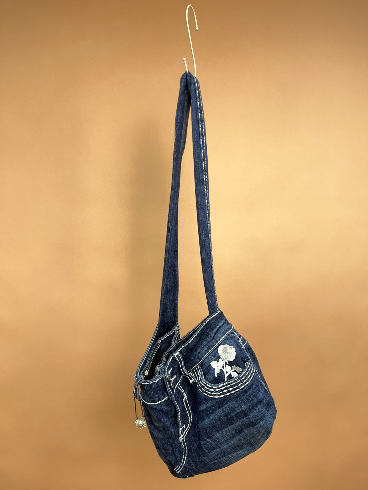 A/New Upcycled Denim Handbag Navy/Pink