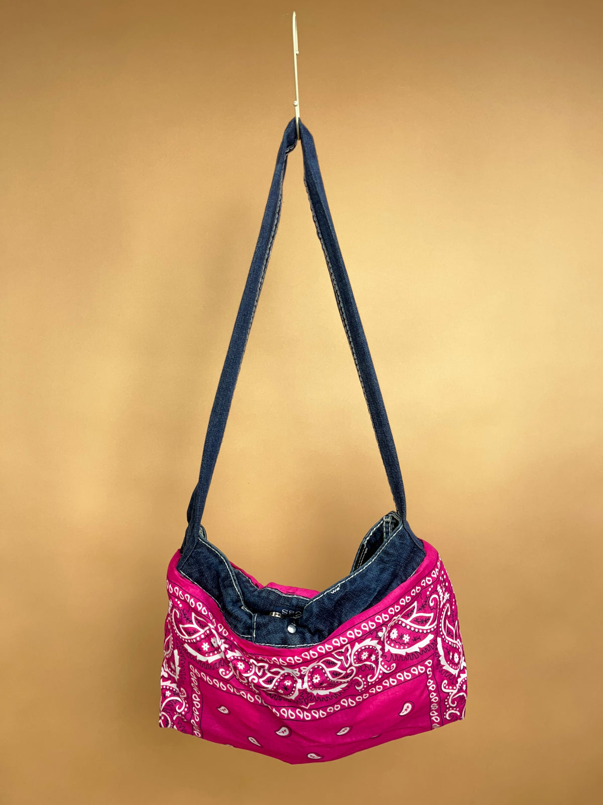 A/New Upcycled Denim Handbag Navy/Pink