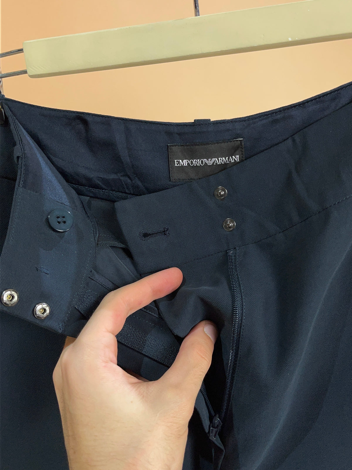 Emporio Armani High Waisted Wide Leg Trousers Black Twill - 32"