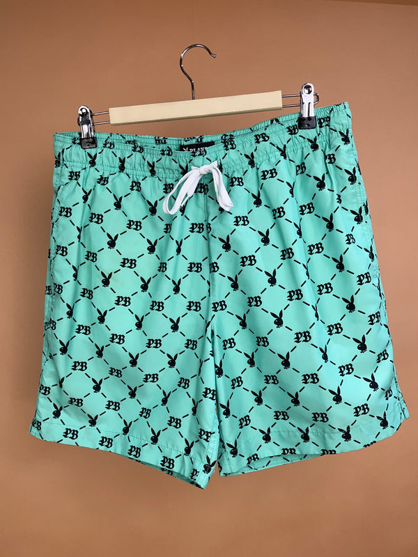 Y2k Playboy Mint Green Swim Shorts - M