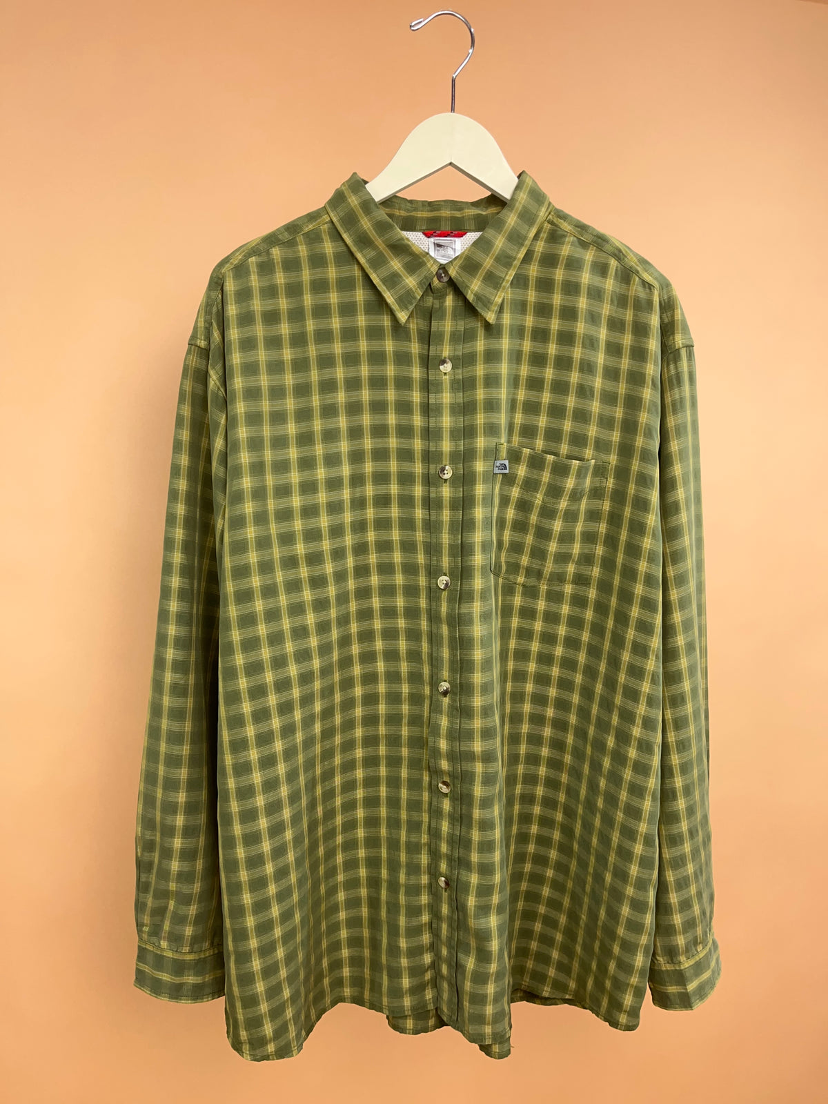 Y2k The North Face 'TNF' Modal Mustard/Green Plaid Shirt - XL