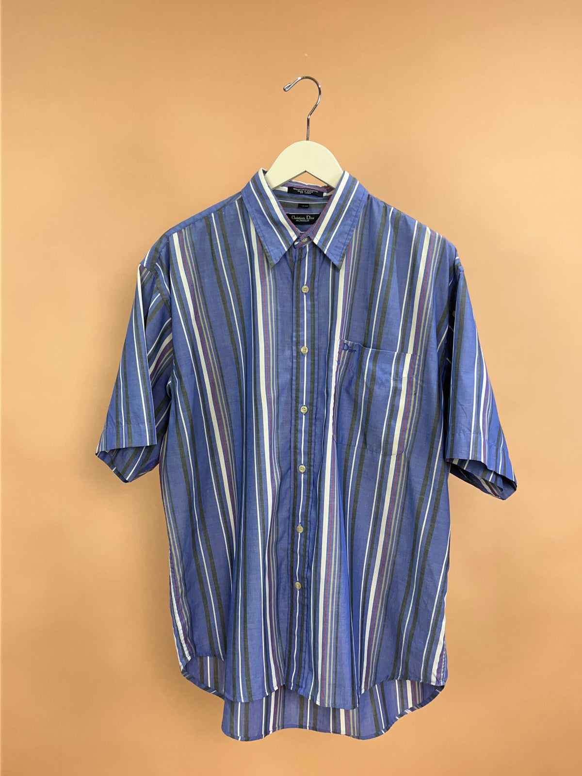 1990s Christian Dior Slate Blue Tonal Pinstripe Shirt - L