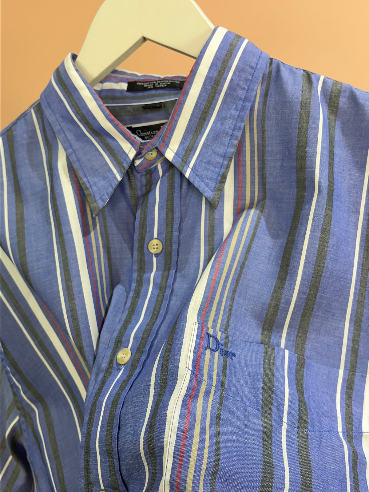1990s Christian Dior Slate Blue Tonal Pinstripe Shirt - L