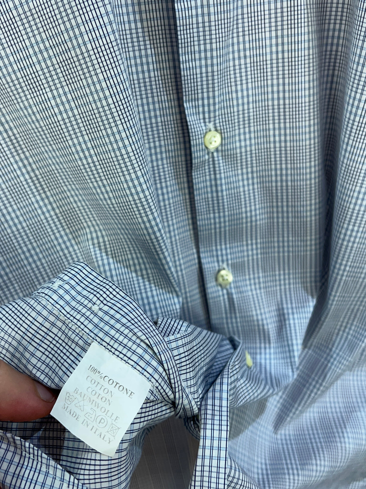 1990s YVES SAINT LAURENT White & Blue Micro Check Cotton Shirt