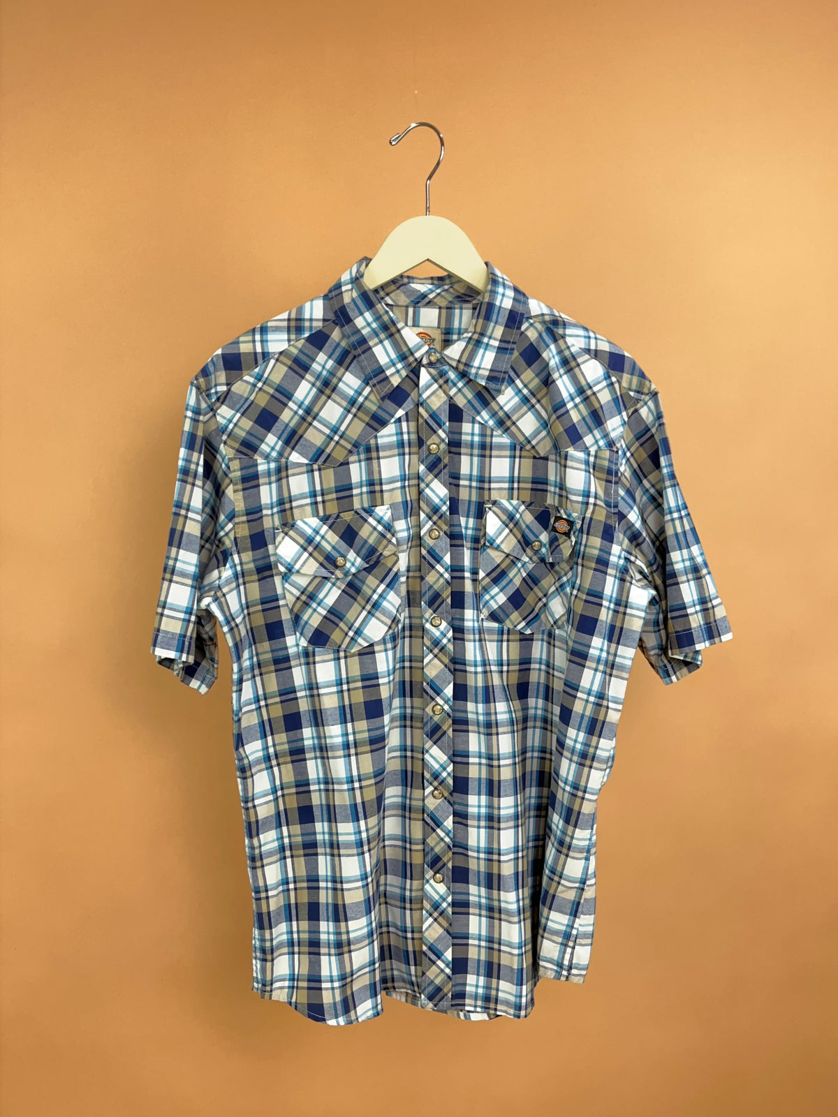 Y2k Dickies Plaid Snap Button Shirt - L