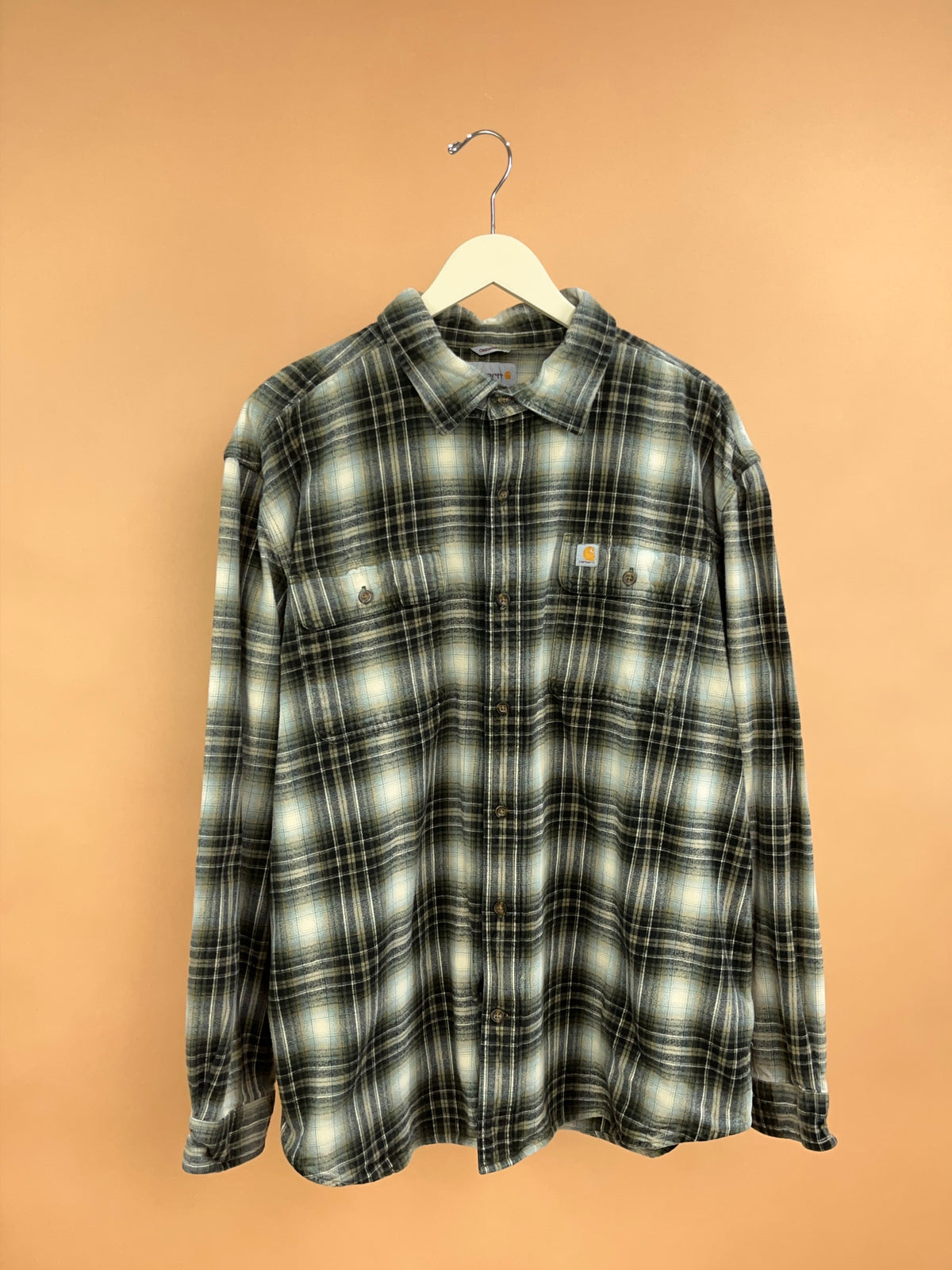 Y2K Carhartt Taupe Brown & Beige Plaid Heavy Cotton Shirt - XL