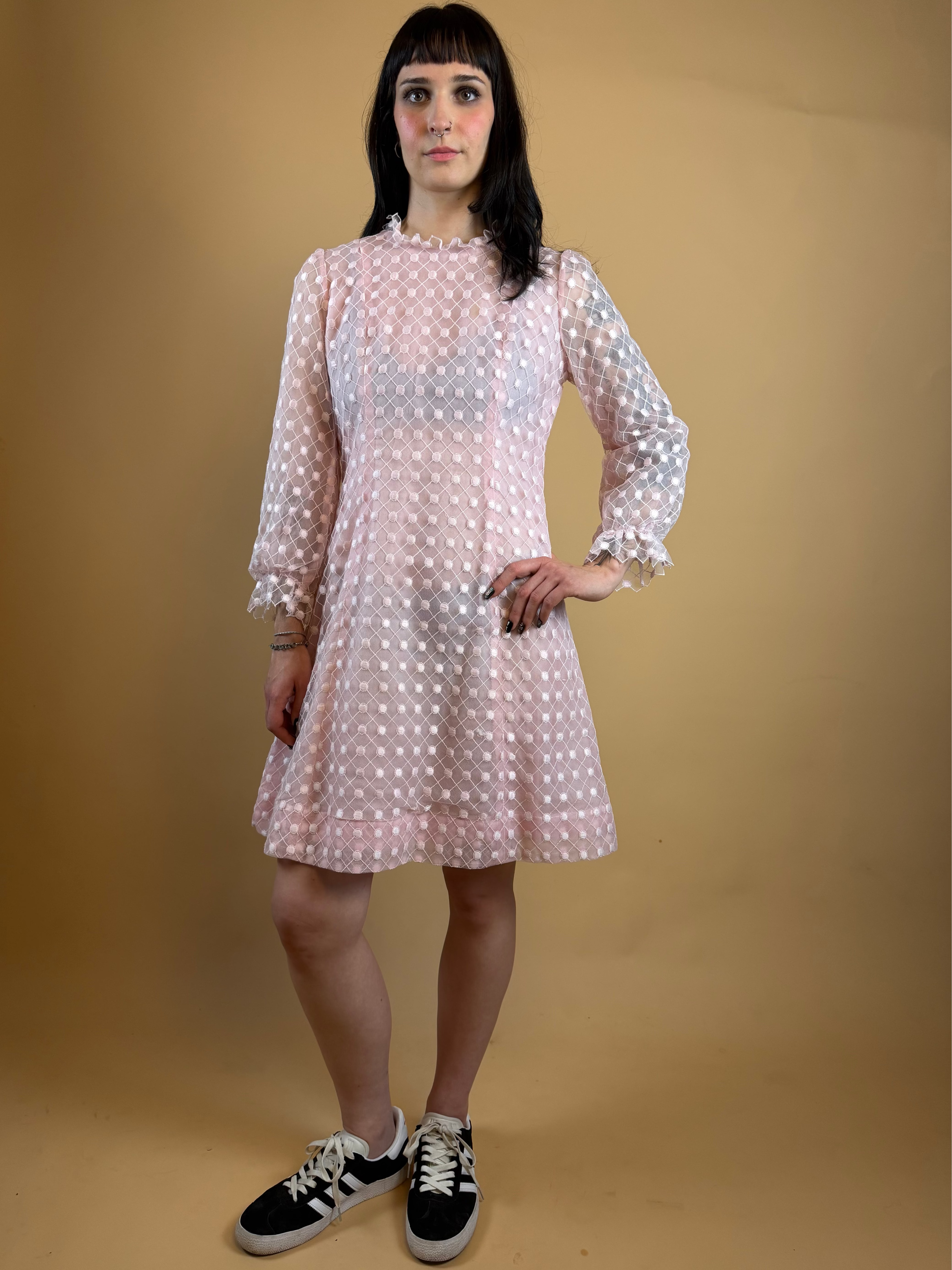 1960s Baby Pink Polka Dot Dress - 10