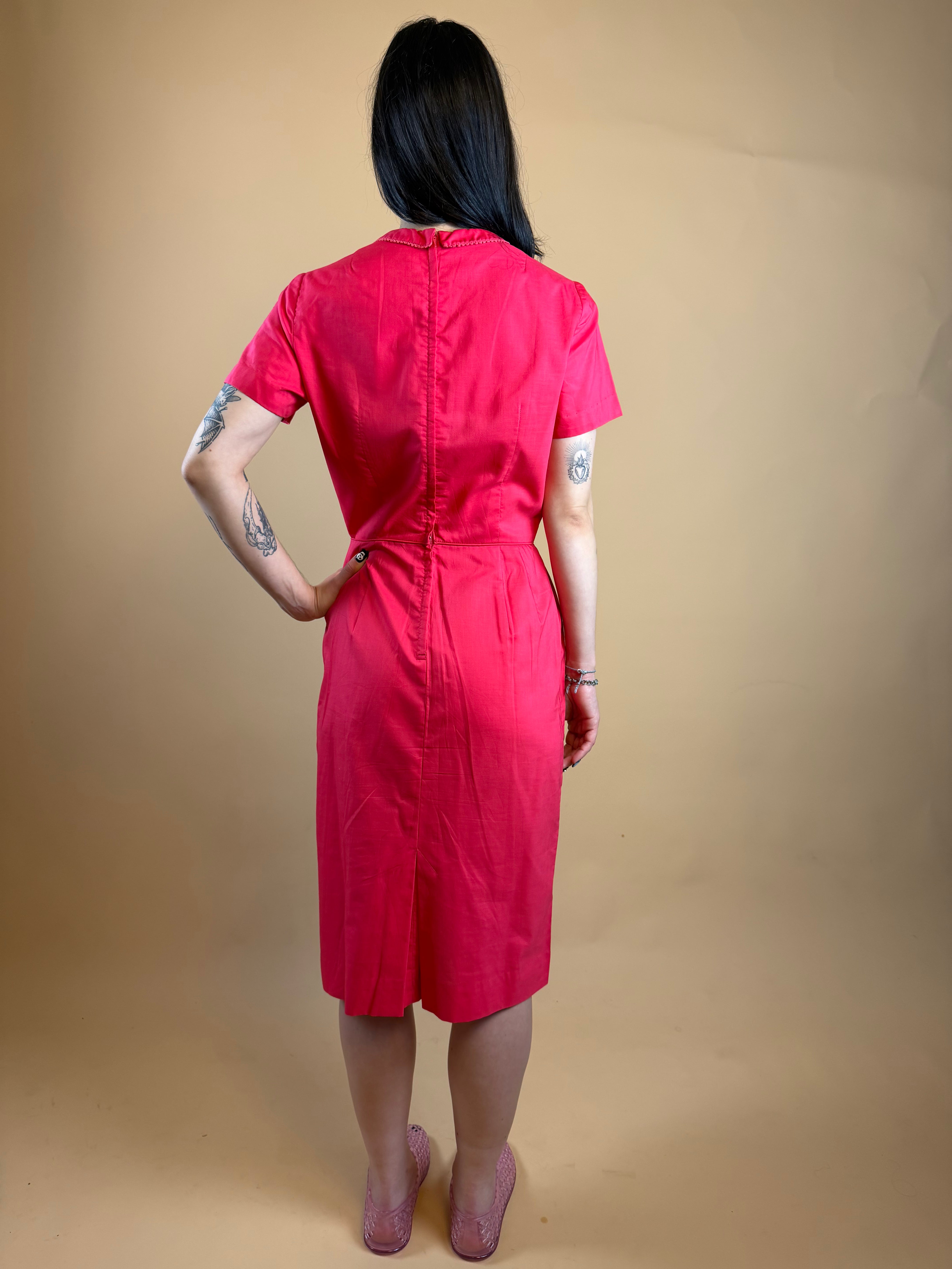 Bobbie Brooks 1960s Watermelon Pink Dress - USA Made - 8