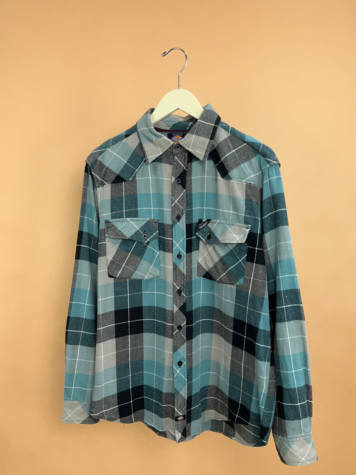 Y2K Dickies Teal Plaid Flannel Shirt - L