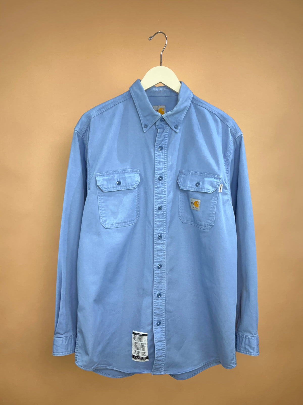 1990s Carhartt Cornflower Blue FR Flame Retardant Shirt - L