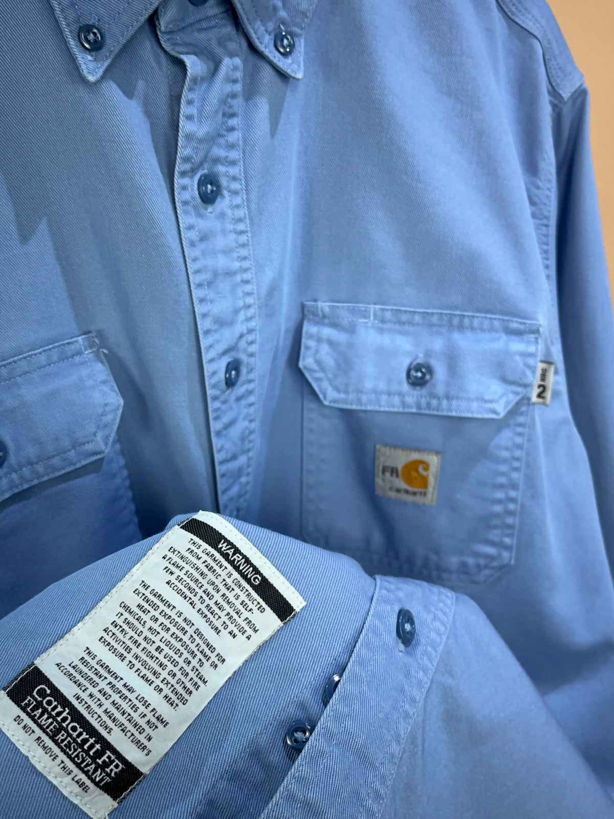1990's Carhartt cornflower blue flame retardant work shirt — Arkive Vintage