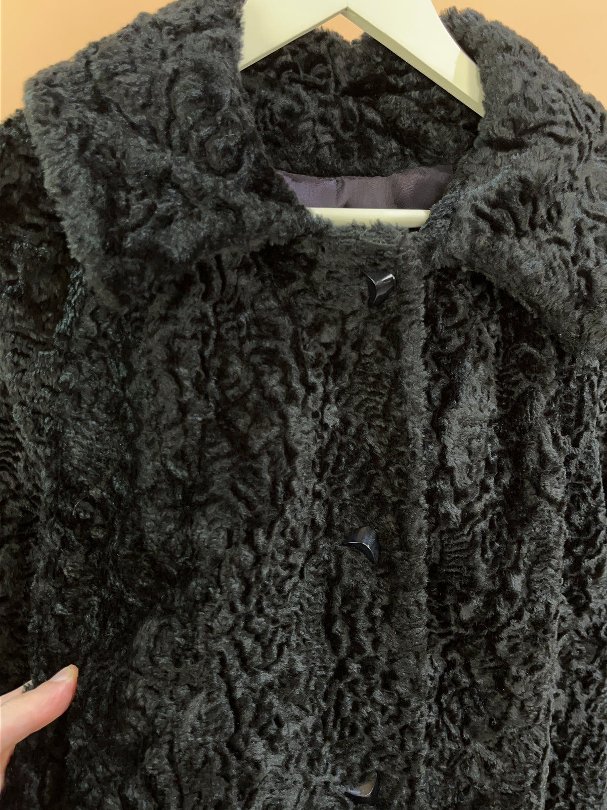 1950's Susan Lynn Black Poodle Hair Swing Coat - M