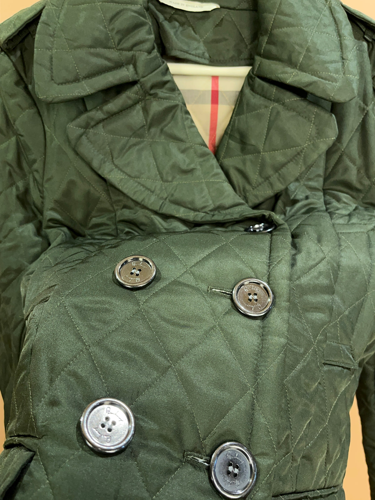 Y2K Burberry London Olive Quilted Double-Breasted Jacket - M